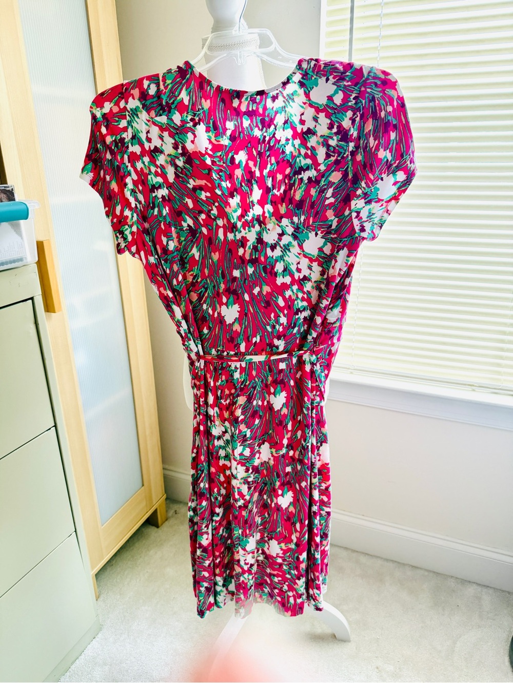 Lands' End Pink & Green Floral Wrap Midi Dress - Picture 4 of 11